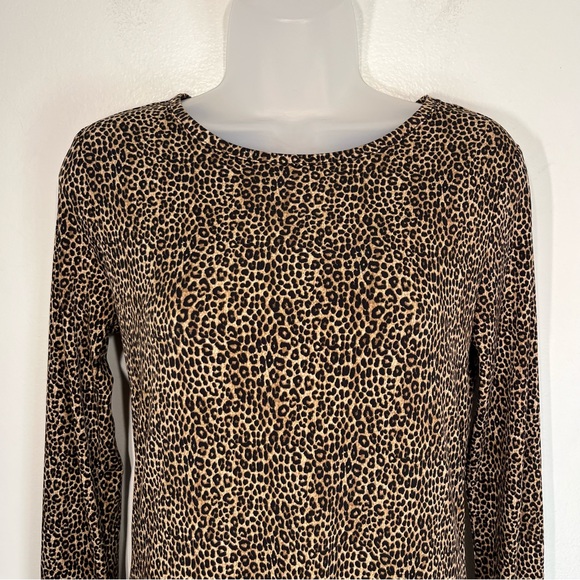 NWOT Michael Kors Drop Hem Leopard Long Sleeve Dress Pleated Stretchy Size XS - Picture 3 of 11